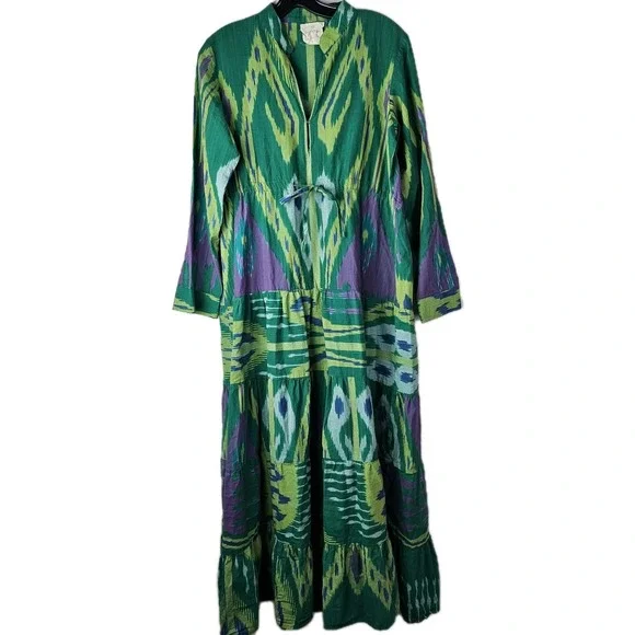 Guadalupe Anthropologie Green Maxi Dress Small Southwestern Boho LS Resortwear - Picture 1 of 10